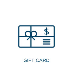 Poster - gift card icon. Thin linear gift card, gift, card outline icon isolated on white background. Line vector gift card sign, symbol for web and mobile