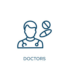 Aufkleber - doctors icon. Thin linear doctors, medical, hospital outline icon isolated on white background. Line vector doctors sign, symbol for web and mobile