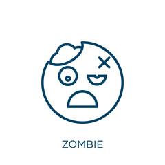 Poster - zombie icon. Thin linear zombie, cartoon, hand outline icon isolated on white background. Line vector zombie sign, symbol for web and mobile
