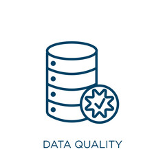 Poster - data quality icon. Thin linear data quality, data, business outline icon isolated on white background. Line vector data quality sign, symbol for web and mobile