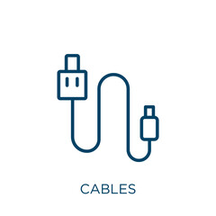 Poster - cables icon. Thin linear cables, cable, plug outline icon isolated on white background. Line vector cables sign, symbol for web and mobile