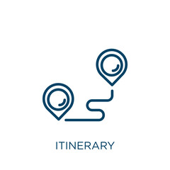 Poster - itinerary icon. Thin linear itinerary, travel, trip outline icon isolated on white background. Line vector itinerary sign, symbol for web and mobile