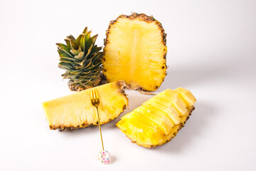 Sliced pineapple on a plate. tropical berry