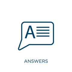 Poster - answers icon. Thin linear answers, answer, idea outline icon isolated on white background. Line vector answers sign, symbol for web and mobile