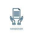 handover icon. Thin linear handover, agent, auto outline icon isolated on white background. Line vector handover sign, symbol for web and mobile