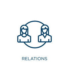 Poster - relations icon. Thin linear relations, business, communication outline icon isolated on white background. Line vector relations sign, symbol for web and mobile