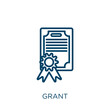 grant icon. Thin linear grant, seal, stamp outline icon isolated on white background. Line vector grant sign, symbol for web and mobile