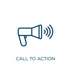 Aufkleber - call to action icon. Thin linear call to action, call, action outline icon isolated on white background. Line vector call to action sign, symbol for web and mobile