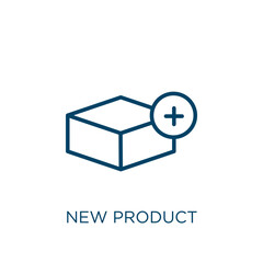 Aufkleber - new product icon. Thin linear new product, new, advertising outline icon isolated on white background. Line vector new product sign, symbol for web and mobile
