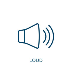 Aufkleber - loud icon. Thin linear loud, internet, voice outline icon isolated on white background. Line vector loud sign, symbol for web and mobile