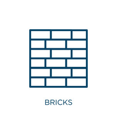 Poster - bricks icon. thin linear bricks, brick, stone outline icon isolated on white background. line vector