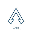 apex icon. Thin linear apex, emblem, simple outline icon isolated on white background. Line vector apex sign, symbol for web and mobile