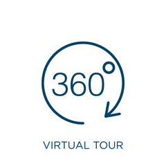 Poster - virtual tour icon. Thin linear virtual tour, virtual, tour outline icon isolated on white background. Line vector virtual tour sign, symbol for web and mobile