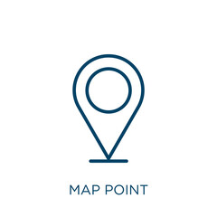 Poster - map point icon. Thin linear map point, navigation, pin outline icon isolated on white background. Line vector map point sign, symbol for web and mobile