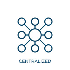 Poster - centralized icon. Thin linear centralized, central, business outline icon isolated on white background. Line vector centralized sign, symbol for web and mobile