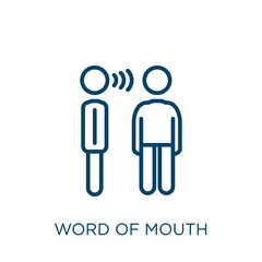 Poster - word of mouth icon. Thin linear word of mouth, word, mouth outline icon isolated on white background. Line vector word of mouth sign, symbol for web and mobile