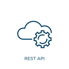 - rest api icon. Thin linear rest api, software, api outline icon isolated on white background. Line vector rest api sign, symbol for web and mobile
