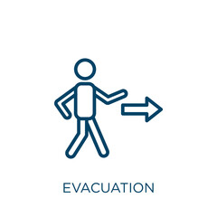 Poster - evacuation icon. Thin linear evacuation, protection, security outline icon isolated on white background. Line vector evacuation sign, symbol for web and mobile