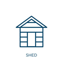 Shed Icon. Thin Linear Shed, Barn, Storage Outline Icon Isolated On White Background. Line Vector Shed Sign, Symbol For Web And Mobile