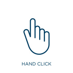 Poster - hand click icon. Thin linear hand click, cursor, button outline icon isolated on white background. Line vector hand click sign, symbol for web and mobile