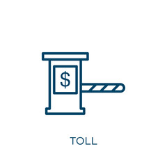 Poster - toll icon. Thin linear toll, road, highway outline icon isolated on white background. Line vector toll sign, symbol for web and mobile