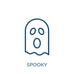 Poster - spooky icon. Thin linear spooky, cartoon, halloween outline icon isolated on white background. Line vector spooky sign, symbol for web and mobile
