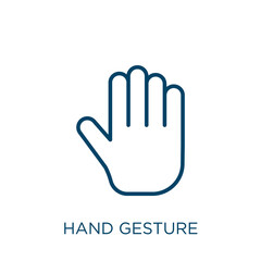 Poster - hand gesture icon. Thin linear hand gesture, gesture, hand outline icon isolated on white background. Line vector hand gesture sign, symbol for web and mobile