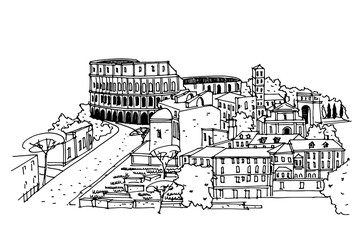 Wall Mural - Vector sketch of The Coliseum or Flavian Amphitheatre, Rome, Italy.