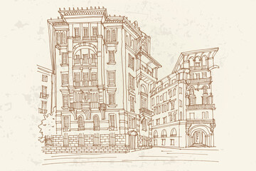 Fototapete - vector sketch of Coppede Quarter, Rome, Italy