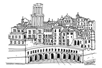 Fototapete - vector sketch of Trajan's Market (Mercati Traianei). Rome. Italy.