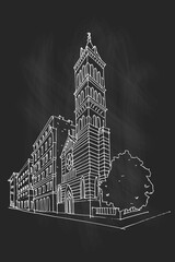Wall Mural - Vector sketch of St Paul's Within the Walls church (American Church) on Via Nazionale in Rome, Italy.