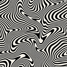 Vector Seamless Pattern. Abstract Striped Texture With Bold Monochrome Waves. Creative Background With Hand Drawn Blots. Decorative Design With Distorted Effect.