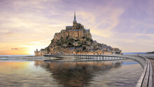 Sunset On Mont Saint Michel In France