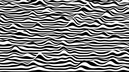 Poster - trendy 3d black and white stripes distorted backdrop. procedural ripple background with optical illu