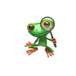 3D Illustration Green Frog with Magnifier