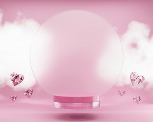 Poster - Valentine's day stage podium mock up with hearts product display showcase 3d render