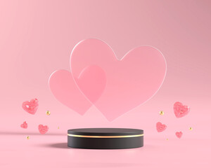 Poster - Valentine's day stage podium mock up with hearts product display showcase 3d render