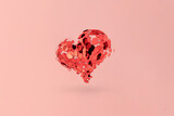 red heart is a symbol of love made of sequins on a pink background, minimalism