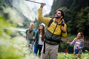 Wall Mural - hiking camping backpacker outdoor journey travel trekking concept