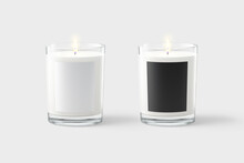 Blank Candle In Glass Jar With Black, White Label Mockup
