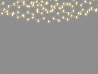 Wall Mural - christmas golden light garland, led neon lamp.