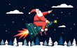 Funny Santa flat vector illustration a Christmas tree