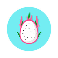 Wall Mural - Dragon fruit icon, tropical fruit, cartoon flat icon, vector illustration isolated on white background