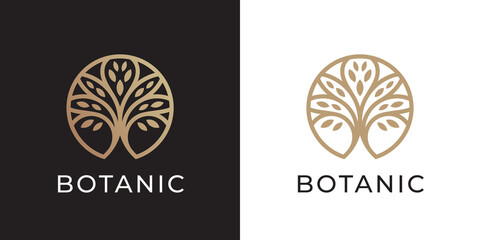 tree of life logo line icon. abstract nature branch leaves symbol. garden plant botanical eco sign. 