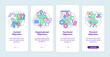Objectives of Human resources management onboarding mobile app screen. Walkthrough 4 steps graphic instructions pages with linear concepts. UI, UX, GUI template. Myriad Pro-Bold, Regular fonts used
