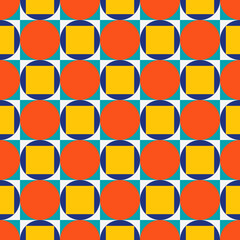 Vector seamless vintage pattern - color geometric design. Bright abstract fashion background, retro style 80 - 90s. Endless stylish mosaic tile texture