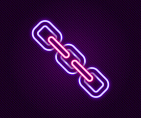 Poster - Glowing neon line Chain link icon isolated on black background. Link single. Hyperlink chain symbol. Colorful outline concept. Vector