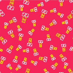 Sticker - Line Domino icon isolated seamless pattern on red background. Vector