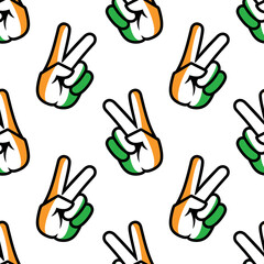 Wall Mural - Ireland a flag in the form of a peace sign. Seamless background. A patriotic sign. Gesture V is a sign of victory. Icon for apps, websites, T-shirts, souvenirs, etc., isolated on a white background