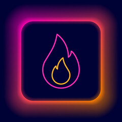 Canvas Print - Glowing neon line Fire flame icon isolated on black background. Colorful outline concept. Vector